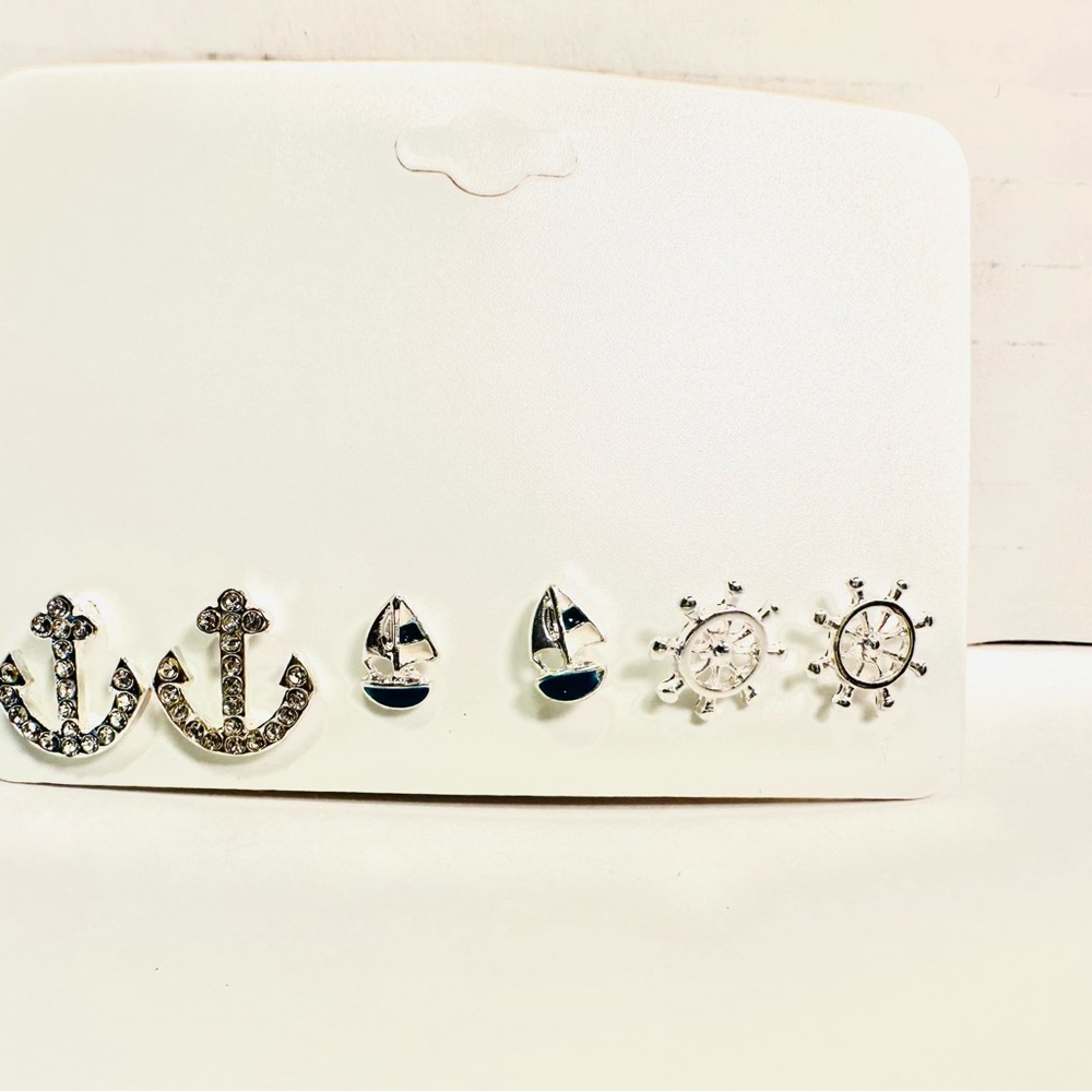 New Nautical Silver tone  Earrings Set of 3